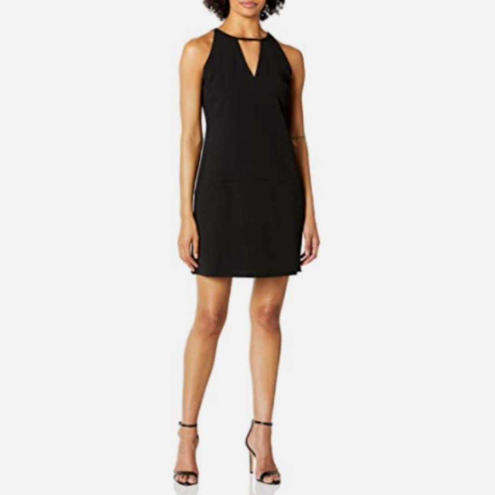 Sam Edelman Sleeveless Black Crepe V-Neck Shift Dress 6